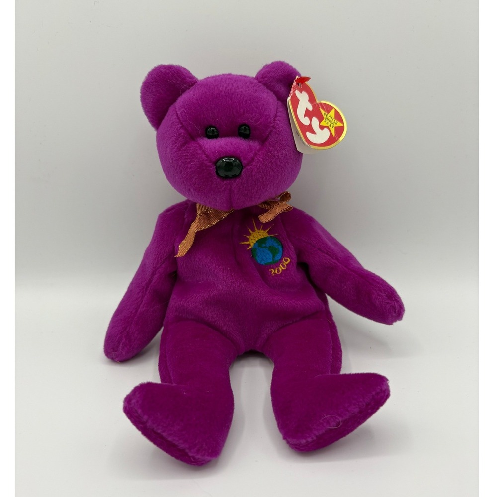 Ty Beanie Baby Millennium Purple Bear Plush‎ Toy Retired 1999